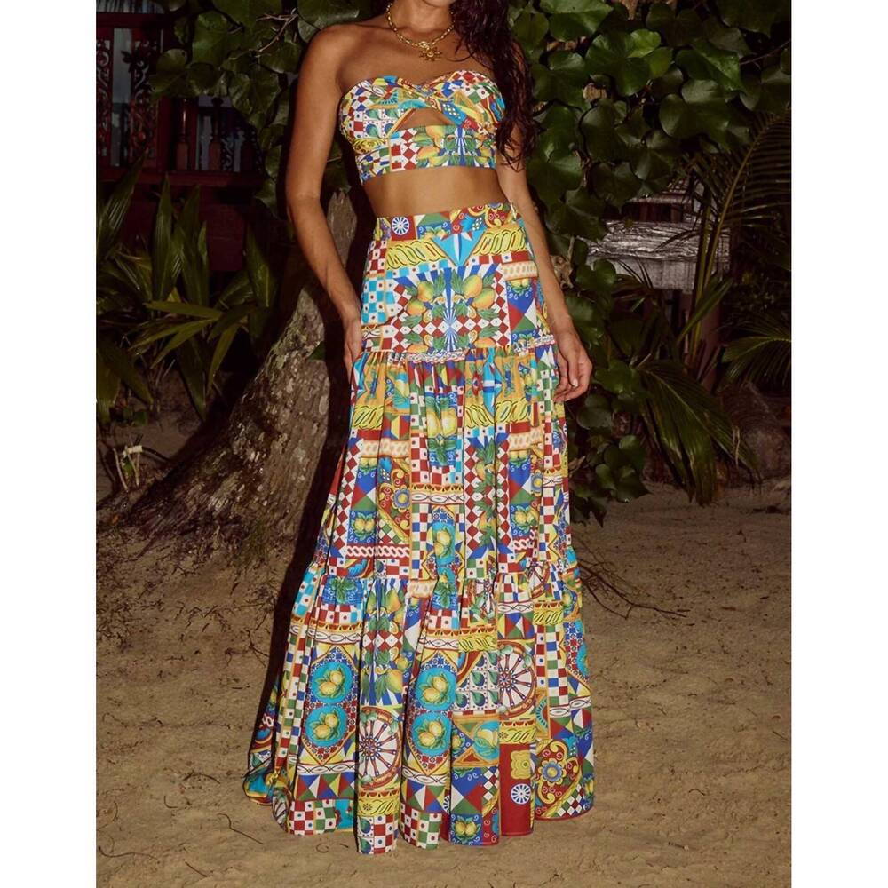 NEW RUNAWAY THE LABEL ayla strapless crop top in phaedra print